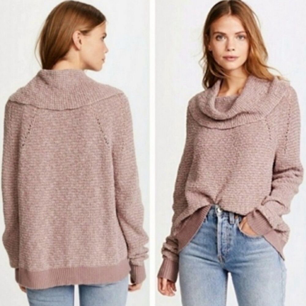 Free People | By Your Side Cowl Neck Pullover Sweater Oversized Chunky Mauve L